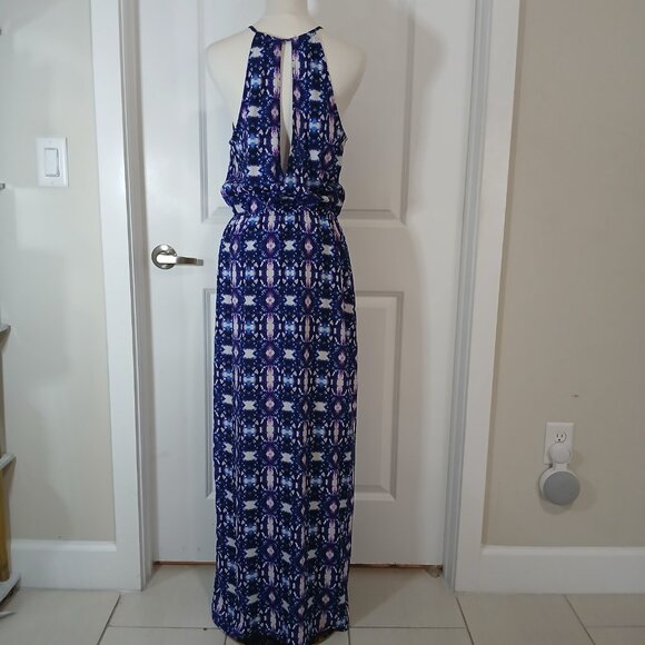 Forever 21 Maxi Dress Women’s Size L Blue Purple Boho Print Halter Neckline - Picture 3 of 6